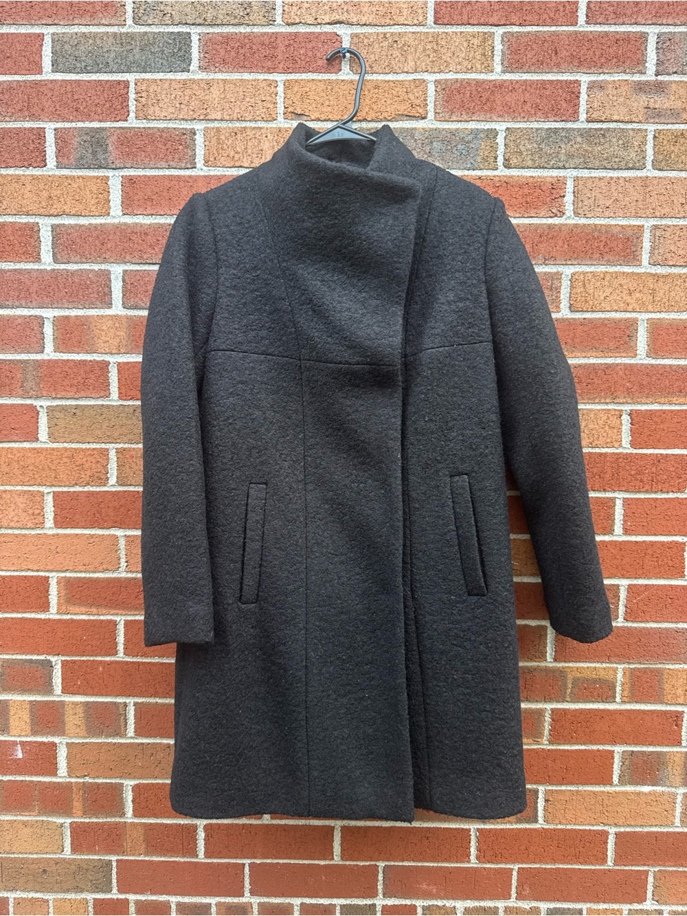 Kenneth Cole New York Black Wool Blend Asymmetrical Coat XS